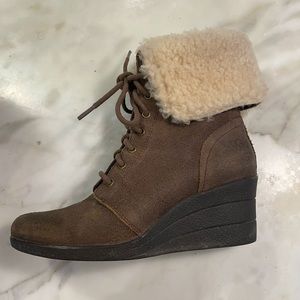 Suede Shearling Ugg Wedges
